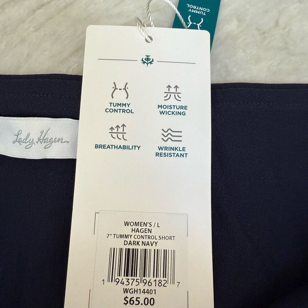 Lady Hagen Shorts Women's Size L 7” Tummy Control Golf navy blue Wicking NWT - Picture 5 of 7
